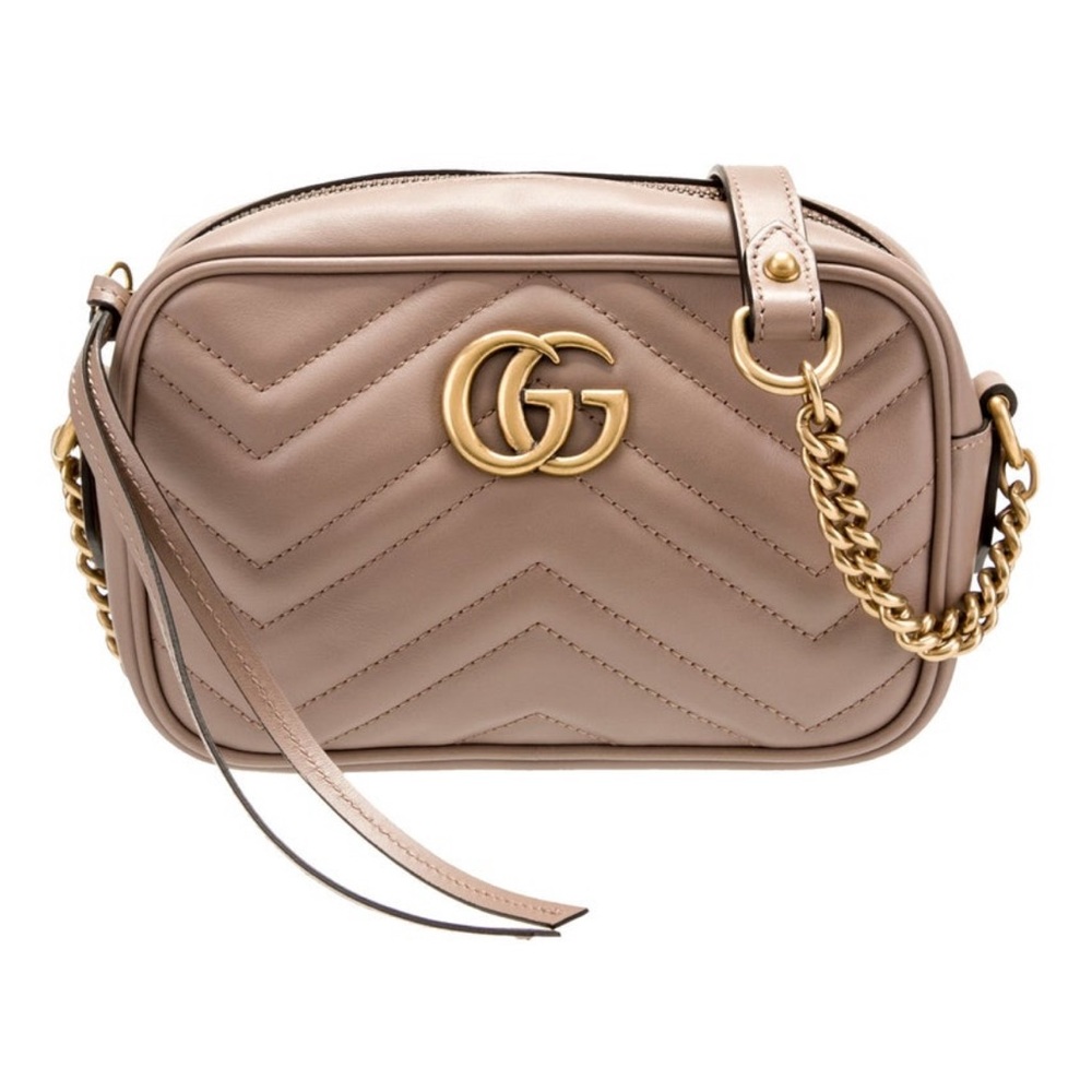 Gucci Marmont Tan Crossbody Bag with Chevron Quilting